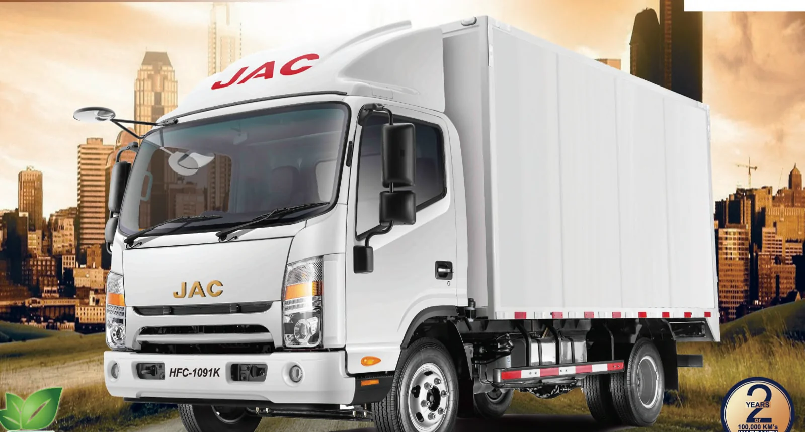 White JAC HFC 1091K commercial box truck with 17 foot body